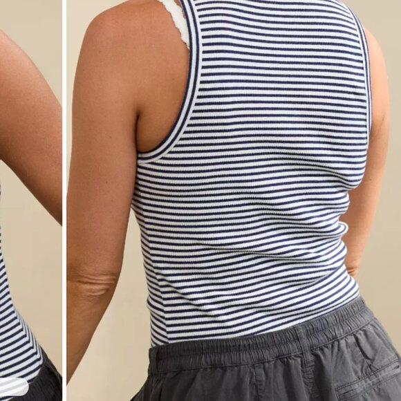 LIKE NEW Aerie Tuck-It-In Henley Tank Top navy striped summer 2024 - Picture 3 of 3